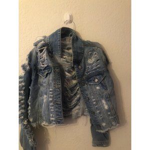 Cello Jacket Women  XSmall Blue Torn Stressed